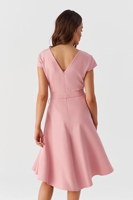 Sukienka krótka rękawek pasek błysk róż