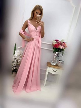 Sukienka długa perełki róż