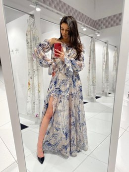 Sukienka długa hiszpanka rękaw kwiaty popiel