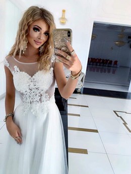 Sukienka długa tiulowa koronka góra biel