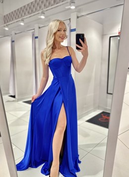 Sukienka długa gorset rozcięcie satyna chaber