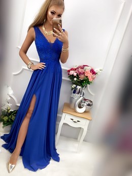 Sukienka długa zdobiona góra chaber