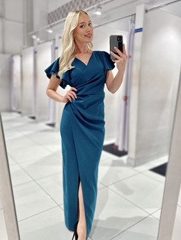 Sukienka długa dopasowana falbana rękaw sz.zieleń