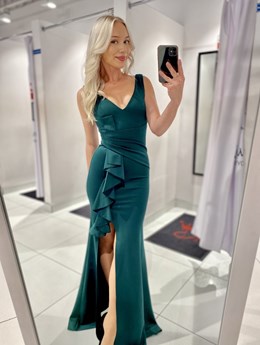 Sukienka długa falbana butelkowa zieleń