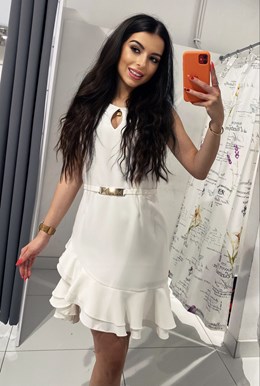 Sukienka krótka falbanka ozdoba przód biały