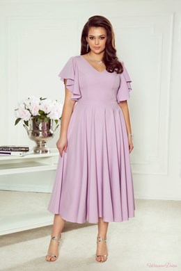 Sukienka midi falbana rękaw gładka fiolet