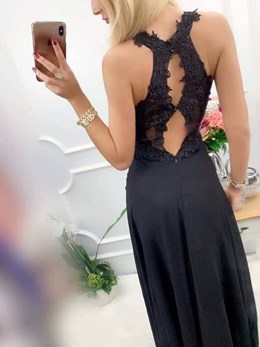 Sukienka długa zdobione plecy czarny