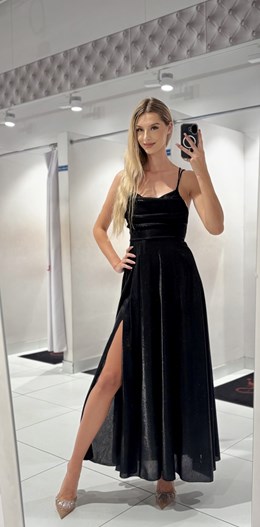 Sukienka długa wiązanie plecy brokat czerń