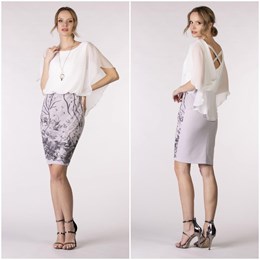 Sukienka krótka koronka krzyż plecy biel/popiel