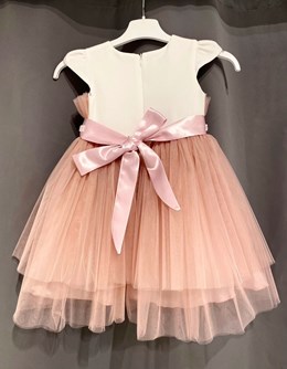 Sukienka dziecięca tiulowe obszycia biel/wrzos