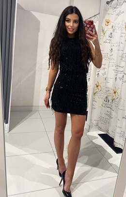 Sukienka krótka frędzle cekiny czarna