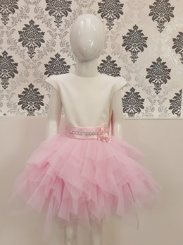 Sukienka dziecięca zdobienie tiul biel/róż