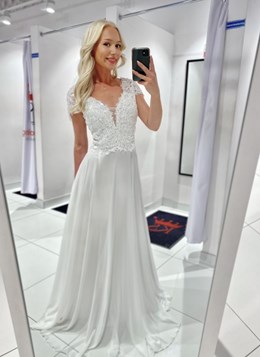 Sukienka długa góra koronka cekiny biel