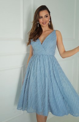 Sukienka midi ramiączka pióra błękit