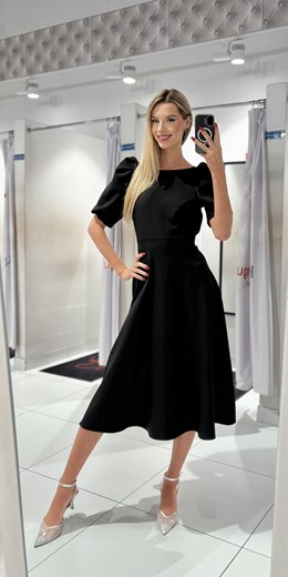 Sukienka midi 3/4 rękawek wiązanie plecy czerń