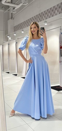 Sukienka długa 3/4 rękawek wiązanie plecy błękit