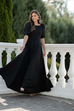 Sukienka długa 3/4 rękawek wiązanie plecy czerń