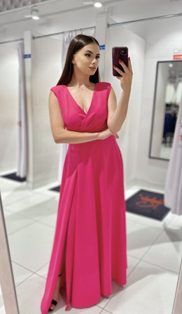 Sukienka długa wycięcie plecy wiązanie malina