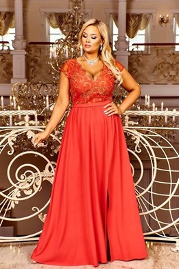 Sukienka długa kwiatowa góra koral