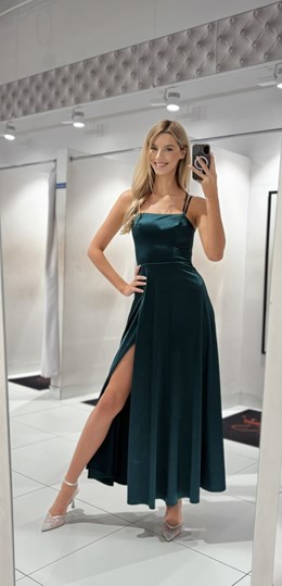 Sukienka długa satyna wiązanie plecy zieleń