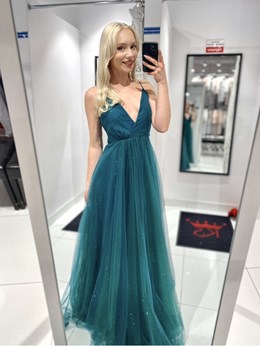 Sukienka długa na ramiączkach brokat tiul zieleń