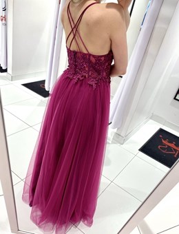 Sukienka długa gorset perełki tiul fuksja