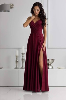 Sukienka długa brokatowa odkryte plecy bordo