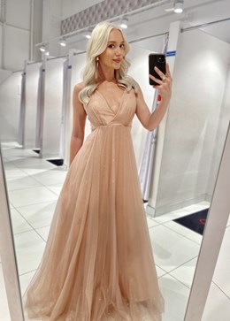 Sukienka długa ramiączka brokat tiul różowy