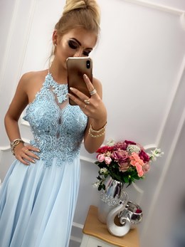 Sukienka długa ramiączka na krzyż błękit