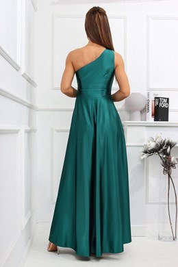 Sukienka długa jedno ramie dwa rozcięcia zieleń