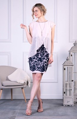 Sukienka krótka rozcięta narzutka granat/róż