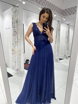 Sukienka długa odkryte plecy granat