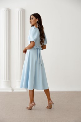 Sukienka midi 3/4 rękawek wiązanie plecy j.błękit