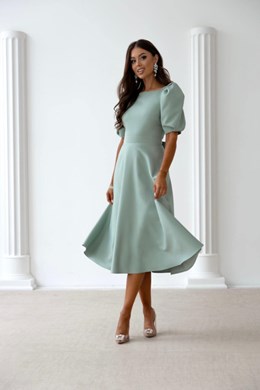 Sukienka midi 3/4 rękawek wiązanie plecy pistacja