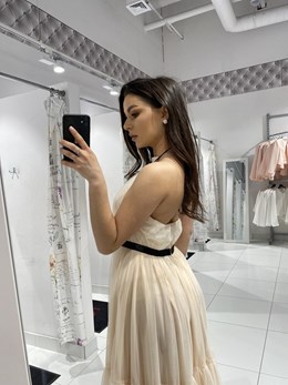 Sukienka midi tiul odkryte plecy wanilia