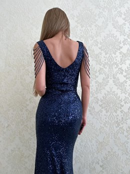 Sukienka długa pas koraliki cekin granat