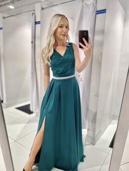 Sukienka długa marszczenia z paskiem zieleń