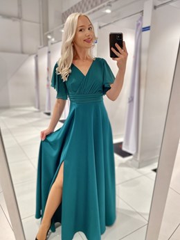 Sukienka długa pas rękawek zieleń