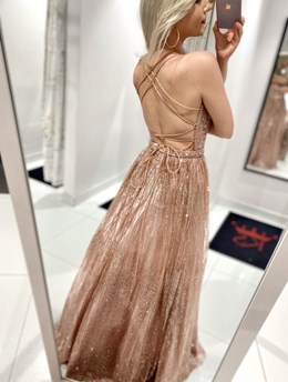 Sukienka długa wiązanie brokat kryształki róż