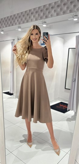 Sukienka midi 3/4 rękawek wiązanie plecy czekolada