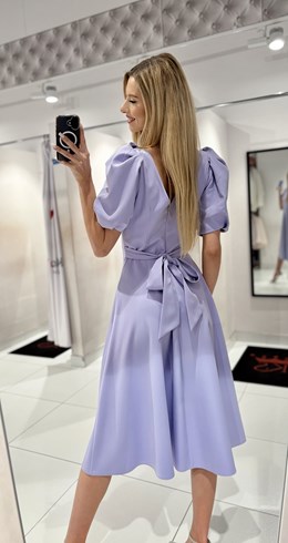 Sukienka midi 3/4 rękawek wiązanie plecy fiolet