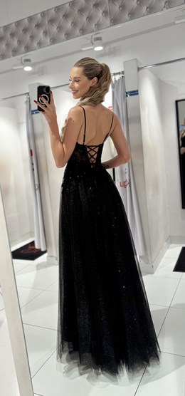 Sukienka długa gorset zdobienie brokat czerń