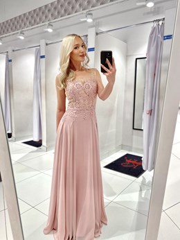 Sukienka długa koronkowa góra wrzos