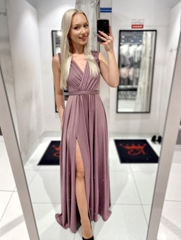 Sukienka długa grube ramiączka brokat ciemny wrzos