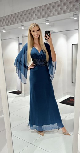 Sukienka długa rękawek motyl turkus