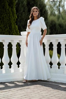 Sukienka długa 3/4 rękawek wiązanie plecy biel