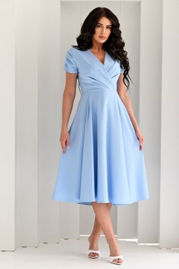 Sukienka midi marszczony rękawek błękit