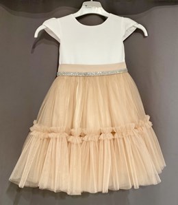 Sukienka dziecięca srebrny paseczek biel/beż