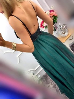 Sukienka długa tiulowa na ramiączkach zieleń/czerń