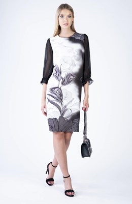 Sukienka krótka dopasowana rękaw print czerń/biel